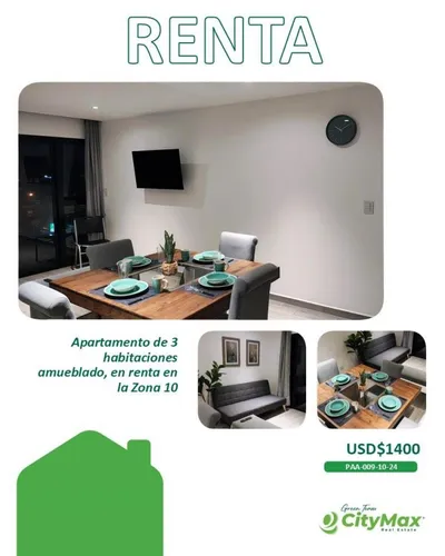 Apartamento en Renta Amueblado en Zona 10 Parque 10, 🇬🇹 Guatemala